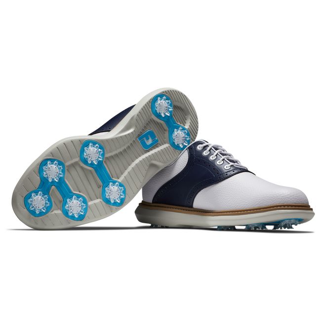 Men's Footjoy Traditionally Spiked Golf Shoes White / Navy | AYZKLIW-50