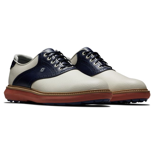 Men's Footjoy Traditions Spikeless Golf Shoes Cream / Navy | VHQZPUI-60