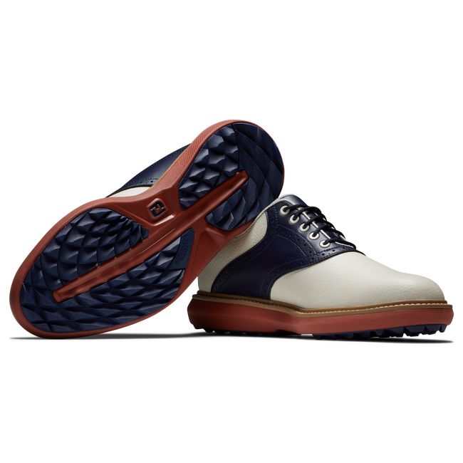 Men's Footjoy Traditions Spikeless Golf Shoes Cream / Navy | VHQZPUI-60