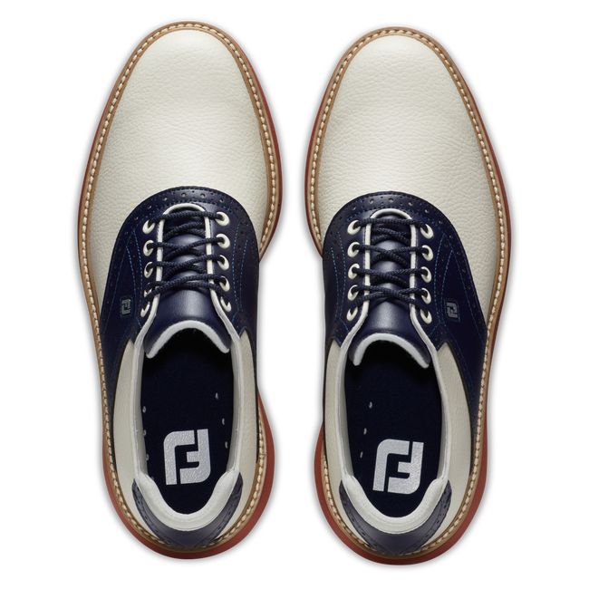 Men's Footjoy Traditions Spikeless Golf Shoes Cream / Navy | VHQZPUI-60