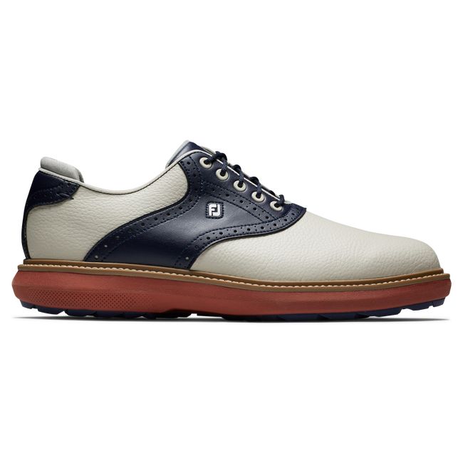 Men\'s Footjoy Traditions Spikeless Golf Shoes Cream / Navy | VHQZPUI-60