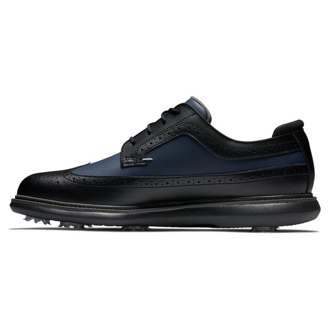 Men's Footjoy Traditions - Wing Tip Spiked Golf Shoes Black | UEJVBXD-85