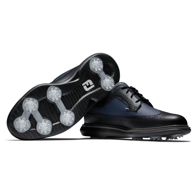 Men's Footjoy Traditions - Wing Tip Spiked Golf Shoes Black | UEJVBXD-85