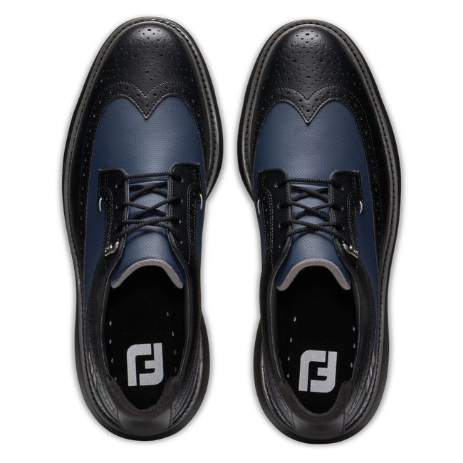 Men's Footjoy Traditions - Wing Tip Spiked Golf Shoes Black | UEJVBXD-85