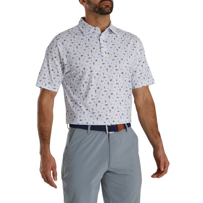 Men's Footjoy Transfusion Print Lisle Self Collar Shirts White | YCNOMFD-17