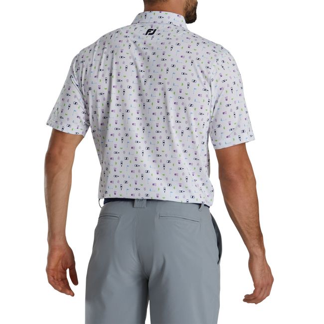 Men's Footjoy Transfusion Print Lisle Self Collar Shirts White | YCNOMFD-17