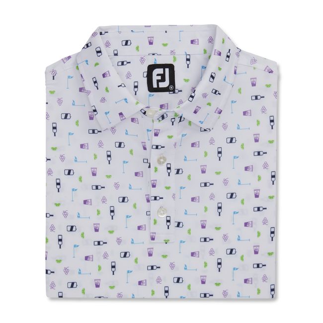 Men\'s Footjoy Transfusion Print Lisle Self Collar Shirts White | YCNOMFD-17