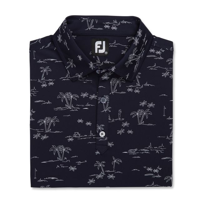 Men\'s Footjoy Tropic Golf Print Lisle Self Collar Shirts Black | CUVTBPE-14