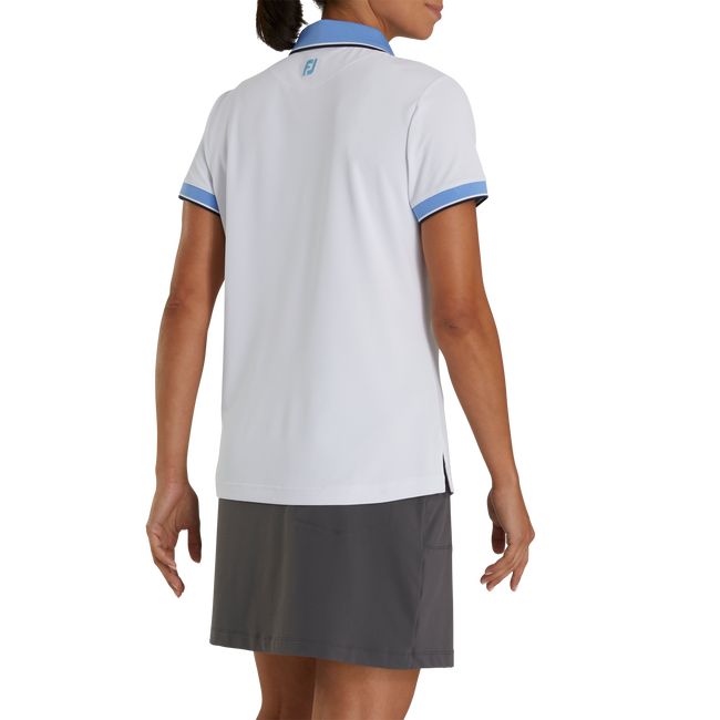 Women's Footjoy 1927 Trophy Solid With Stripe Trim Shirts White / Light Blue | GNZUBIQ-89