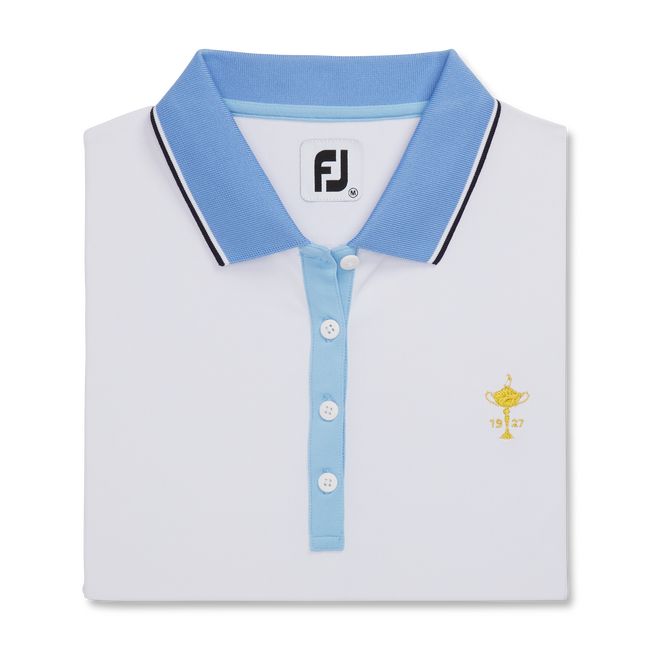 Women's Footjoy 1927 Trophy Solid With Stripe Trim Shirts White / Light Blue | GNZUBIQ-89