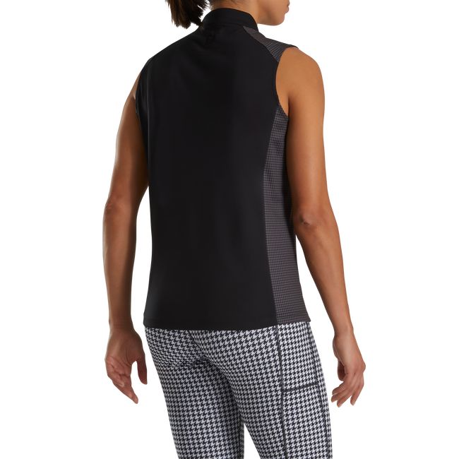 Women's Footjoy 1/4 Zip Houndstooth Trim Shirts Black | KVDZXWL-16