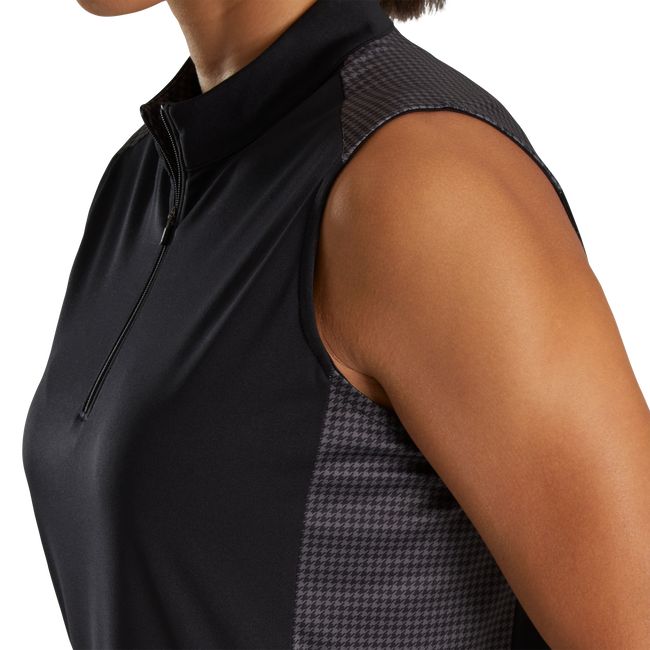 Women's Footjoy 1/4 Zip Houndstooth Trim Shirts Black | KVDZXWL-16