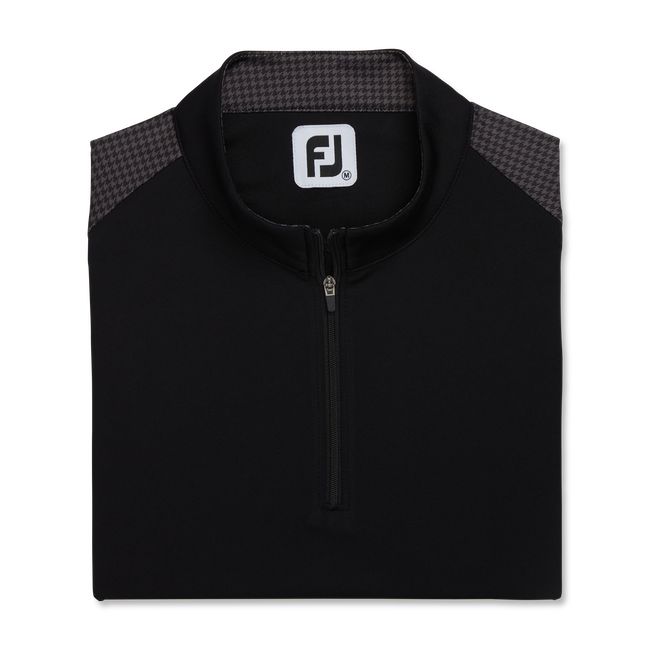 Women's Footjoy 1/4 Zip Houndstooth Trim Shirts Black | KVDZXWL-16