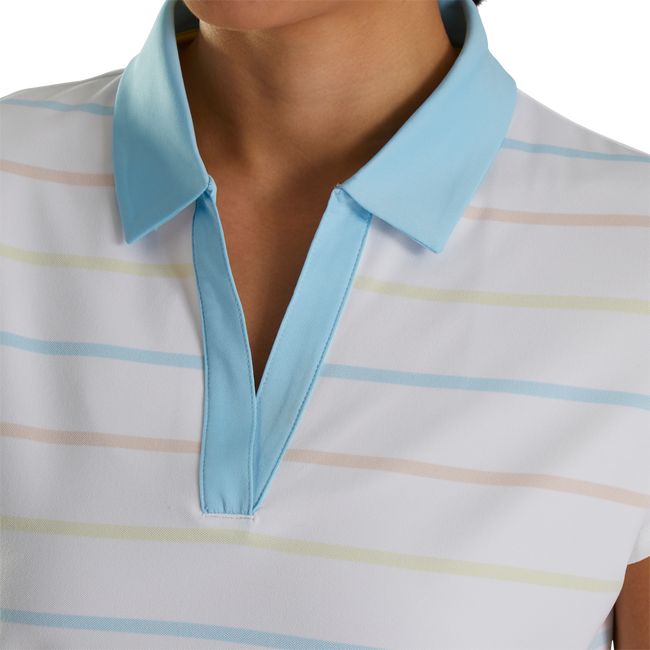 Women's Footjoy Cap Sleeve Birdseye Stripe Shirts White / Blue | QUARCYM-34