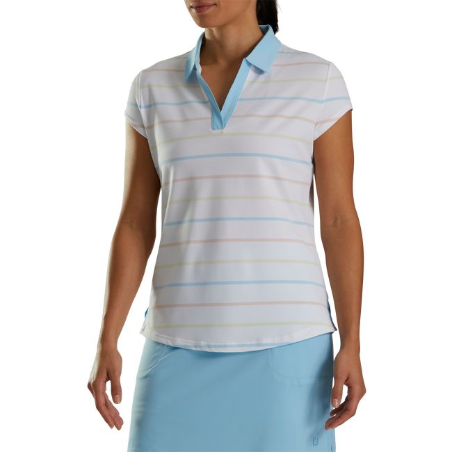 Women\'s Footjoy Cap Sleeve Birdseye Stripe Shirts White / Blue | QUARCYM-34