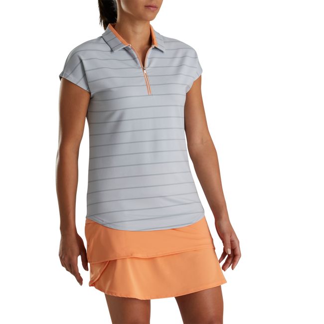 Women\'s Footjoy Cap Sleeve Birdseye Stripe Jacquard Shirts Grey | YCZXRBA-78