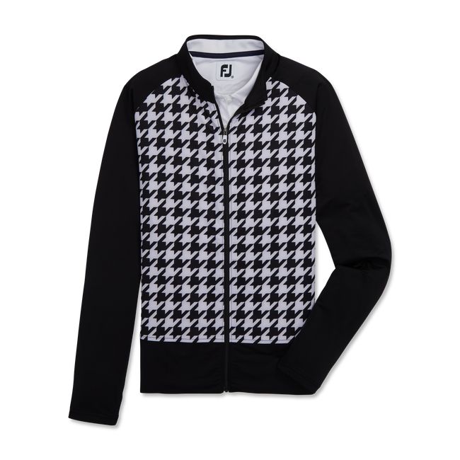 Women's Footjoy Full-Zip Houndstooth Print Mid-Layer Sweatshirt Black | YLMSGWA-98