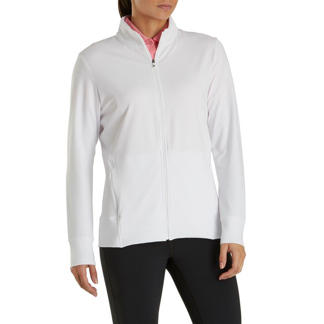 Women\'s Footjoy Full-Zip Panel Pocket Mid Layer Sweatshirt White | YABCMZD-40