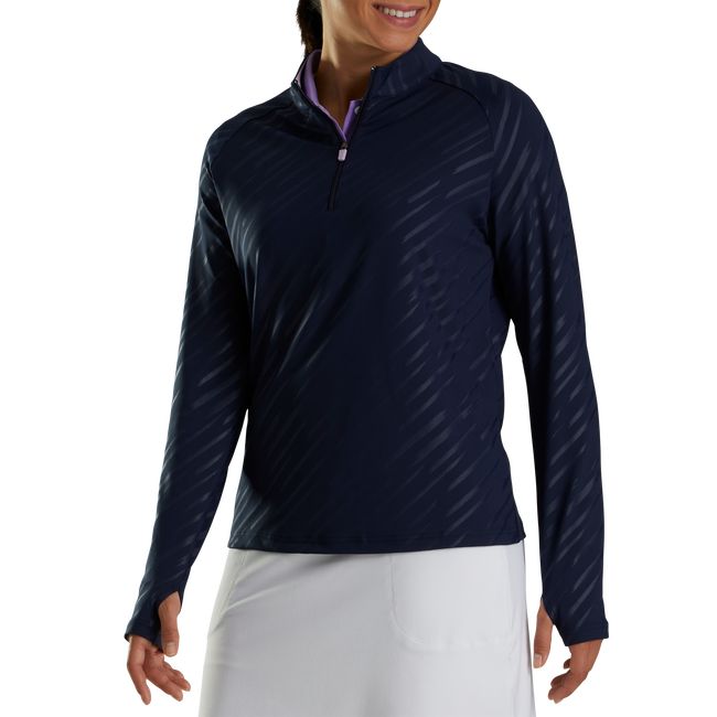 Women\'s Footjoy Half-Zip Embossed Pullover Sweatshirt Navy | HBLIRKA-39