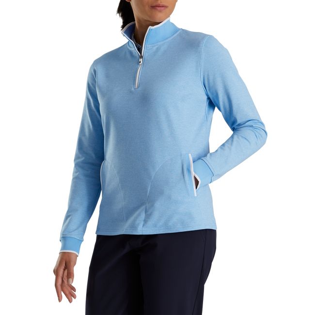 Women\'s Footjoy Half-Zip Fleece Back Pique Mid-Layer Sweatshirt Blue | ZMTKAJF-79