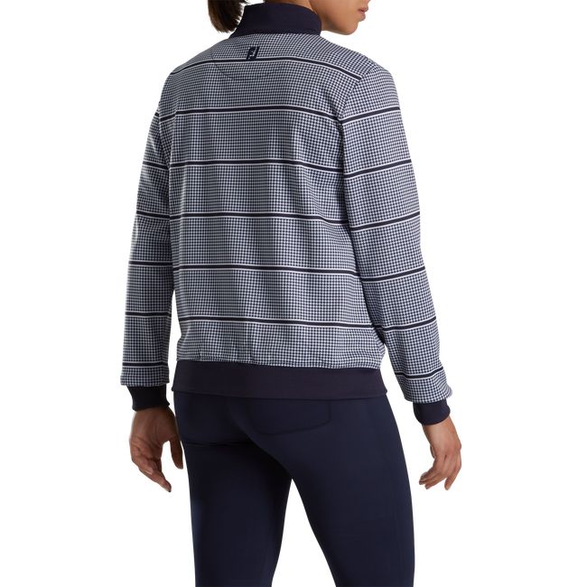 Women's Footjoy Half-Zip Houndstooth Print Mid-Layer Sweatshirt Navy | ZWNITUV-56