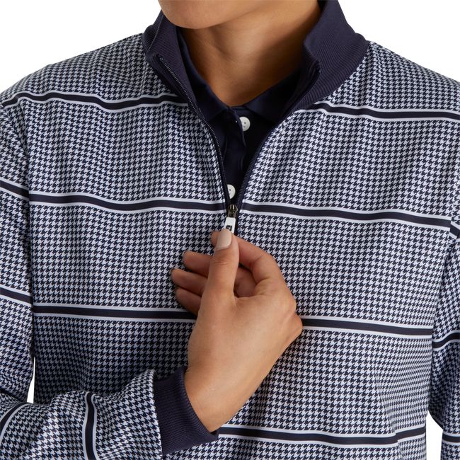 Women's Footjoy Half-Zip Houndstooth Print Mid-Layer Sweatshirt Navy | ZWNITUV-56