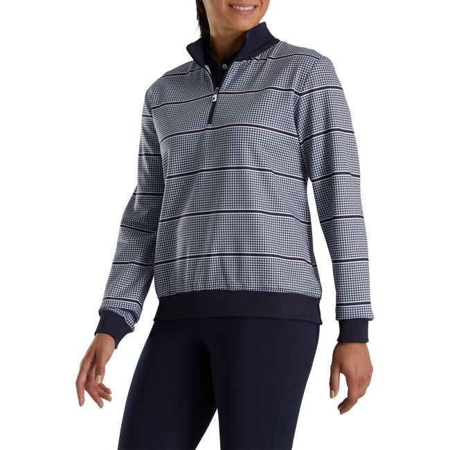 Women\'s Footjoy Half-Zip Houndstooth Print Mid-Layer Sweatshirt Navy | ZWNITUV-56