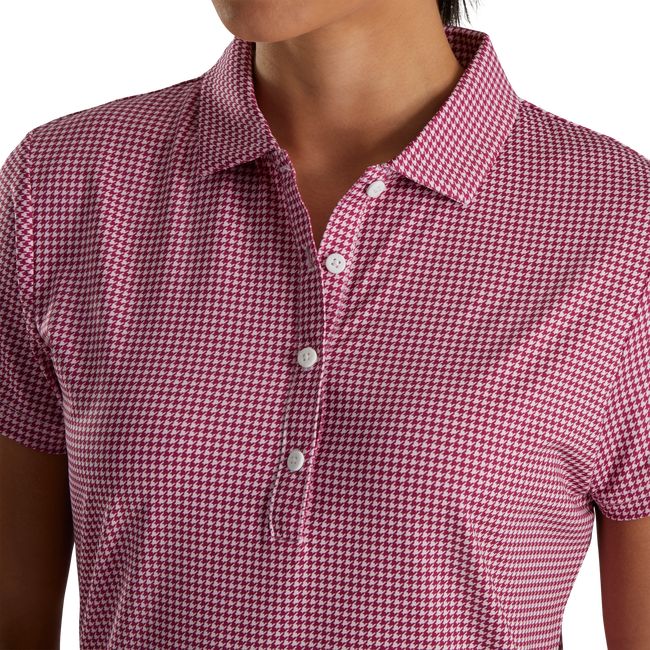 Women's Footjoy Houndstooth Lisle Shirts Pink | ZAGRIBC-13