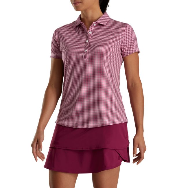 Women\'s Footjoy Houndstooth Lisle Shirts Pink | ZAGRIBC-13