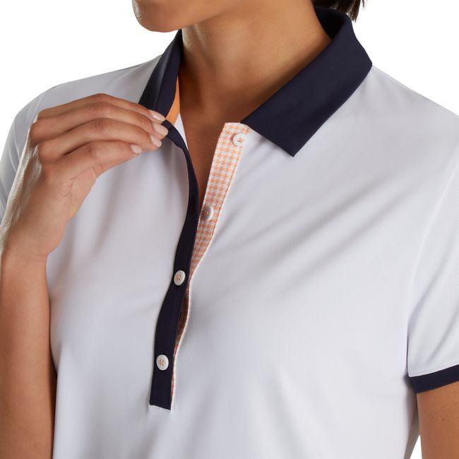 Women's Footjoy Houndstooth Print Trim Shirts White / Navy | MORSBQK-83