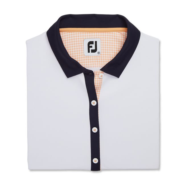 Women's Footjoy Houndstooth Print Trim Shirts White / Navy | MORSBQK-83