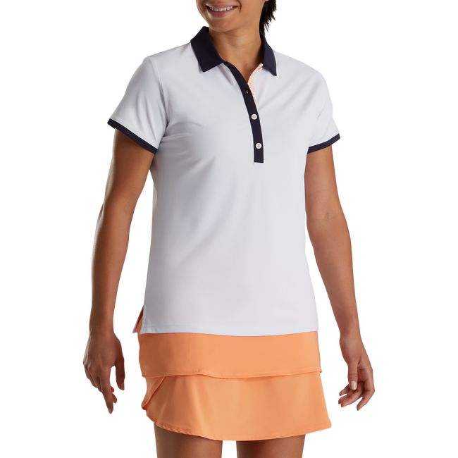 Women\'s Footjoy Houndstooth Print Trim Shirts White / Navy | MORSBQK-83