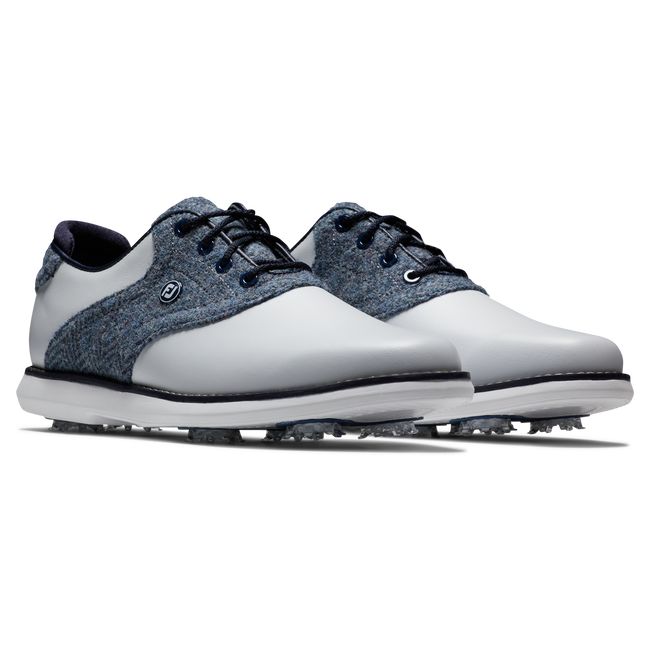 Women's Footjoy Lewis Traditions Spiked Golf Shoes White / Blue | ZSBXNDY-65