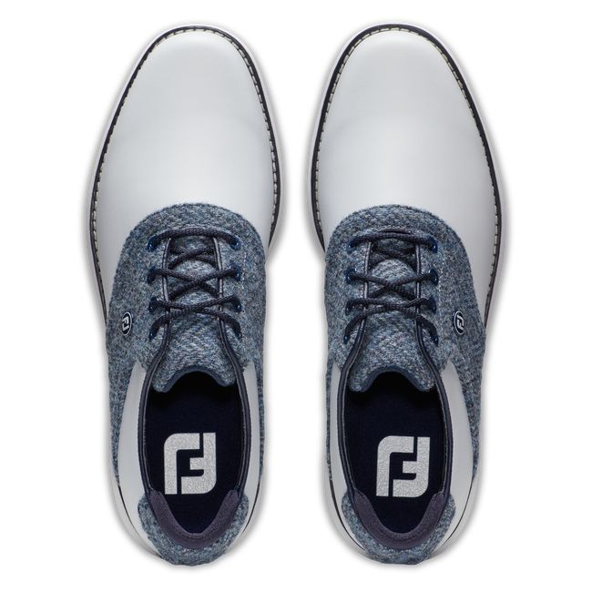 Women's Footjoy Lewis Traditions Spiked Golf Shoes White / Blue | ZSBXNDY-65