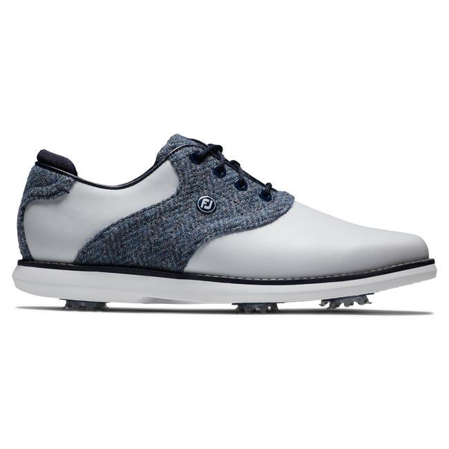 Women\'s Footjoy Lewis Traditions Spiked Golf Shoes White / Blue | ZSBXNDY-65