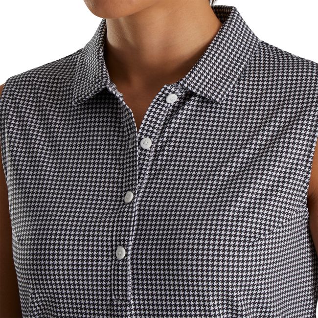 Women's Footjoy Lisle Houndstooth Sleeveless Shirts Black | QXZHPIM-78