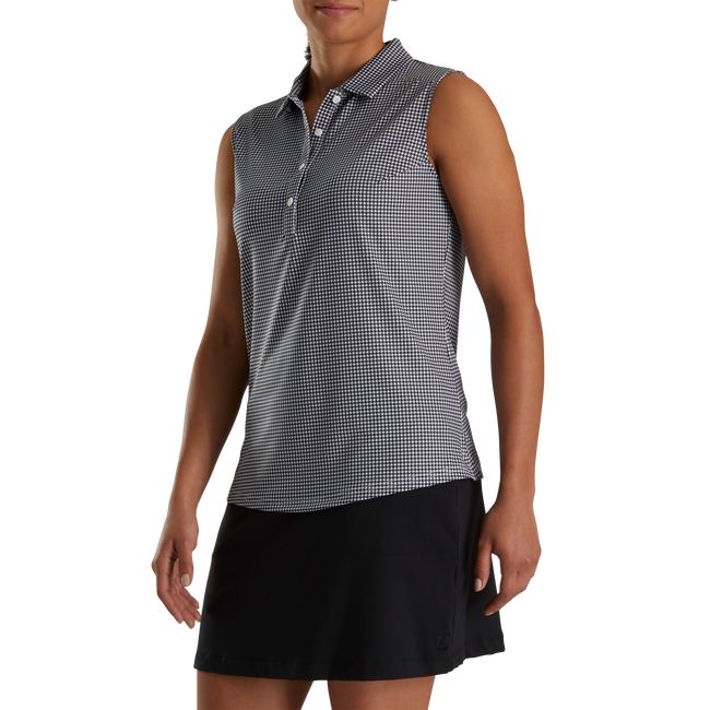 Women\'s Footjoy Lisle Houndstooth Sleeveless Shirts Black | QXZHPIM-78