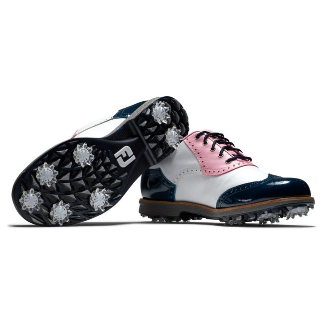 Women's Footjoy Myjoys Premiere Series - Shield Tip Spiked Golf Shoes White / Pink / Navy | BIDRFJG-71