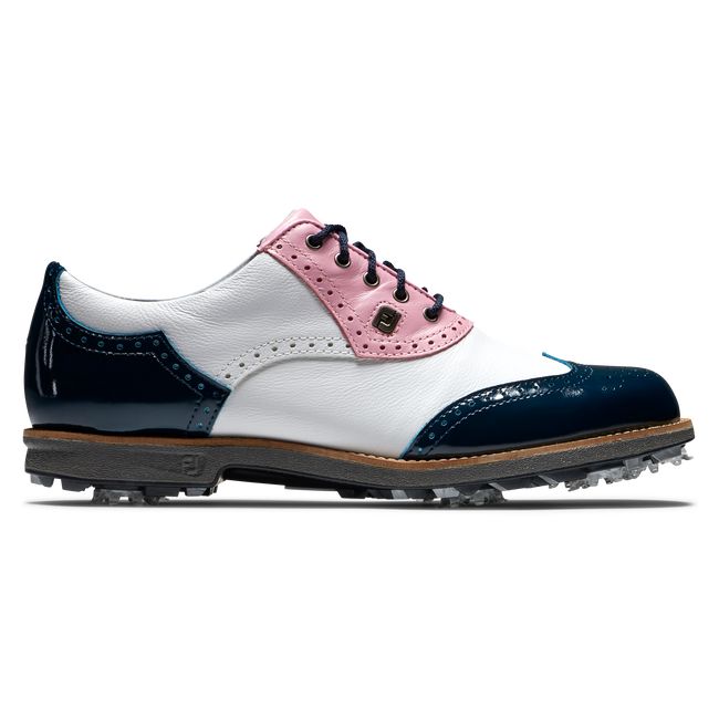 Women\'s Footjoy Myjoys Premiere Series - Shield Tip Spiked Golf Shoes White / Pink / Navy | BIDRFJG-71