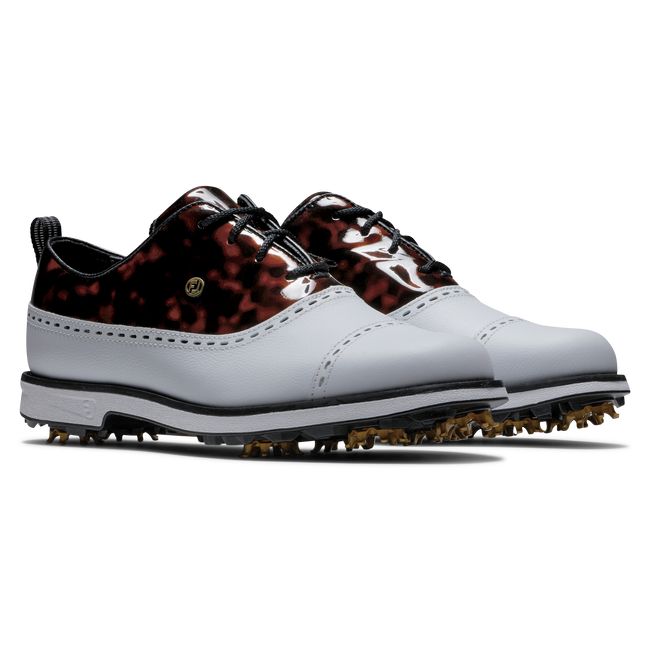 Women's Footjoy Premiere Series - Cap Toe Spiked Golf Shoes White / Black | YNIEGUC-61