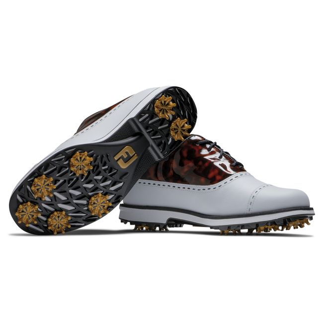 Women's Footjoy Premiere Series - Cap Toe Spiked Golf Shoes White / Black | YNIEGUC-61