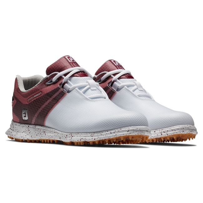 Women's Footjoy Pro|SL Sport Spikeless Golf Shoes White / Burgundy | ZXWDKBN-84