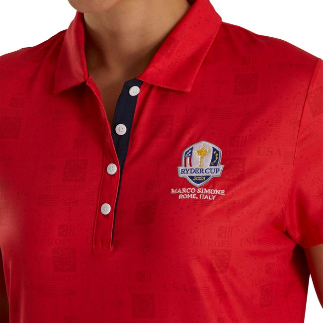 Women's Footjoy Ryder Cup Tonal Print Self Collar Shirts Red | HXRJFCM-35