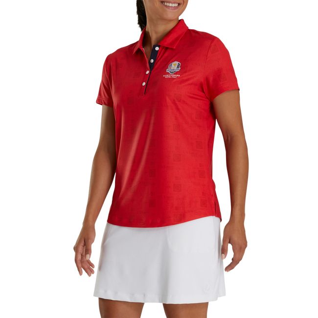 Women\'s Footjoy Ryder Cup Tonal Print Self Collar Shirts Red | HXRJFCM-35