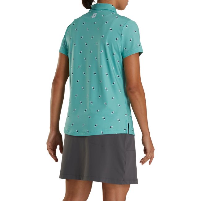 Women's Footjoy Shoe Print Lisle Self Collar Shirts Mint | GRYCSJM-76