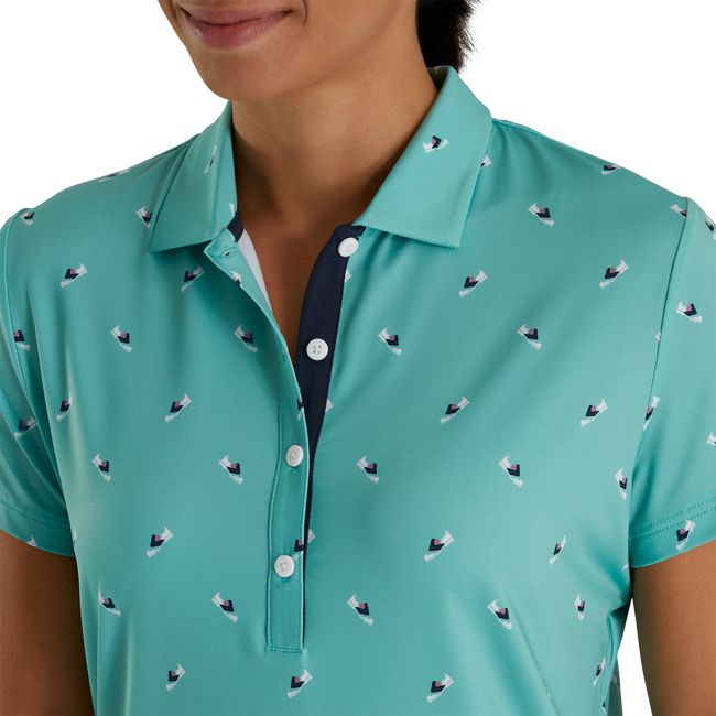 Women's Footjoy Shoe Print Lisle Self Collar Shirts Mint | GRYCSJM-76