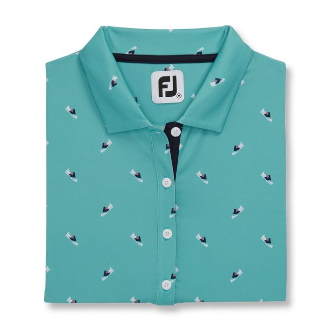 Women's Footjoy Shoe Print Lisle Self Collar Shirts Mint | GRYCSJM-76