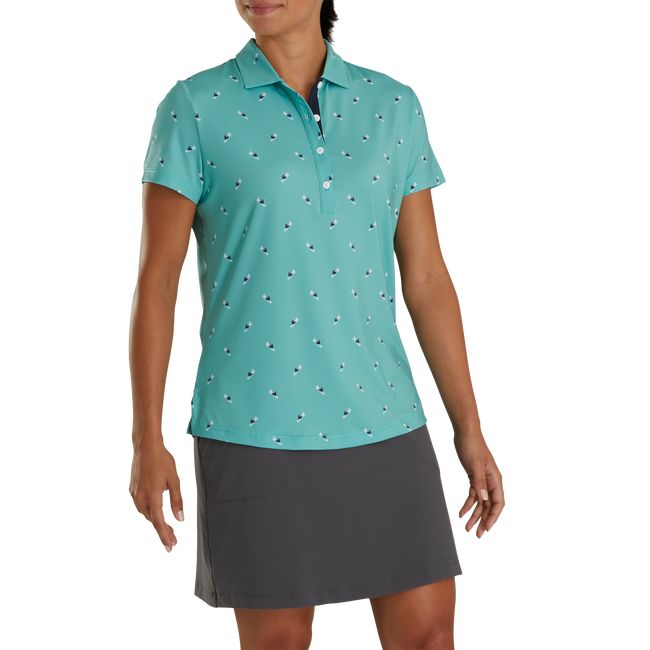 Women\'s Footjoy Shoe Print Lisle Self Collar Shirts Mint | GRYCSJM-76