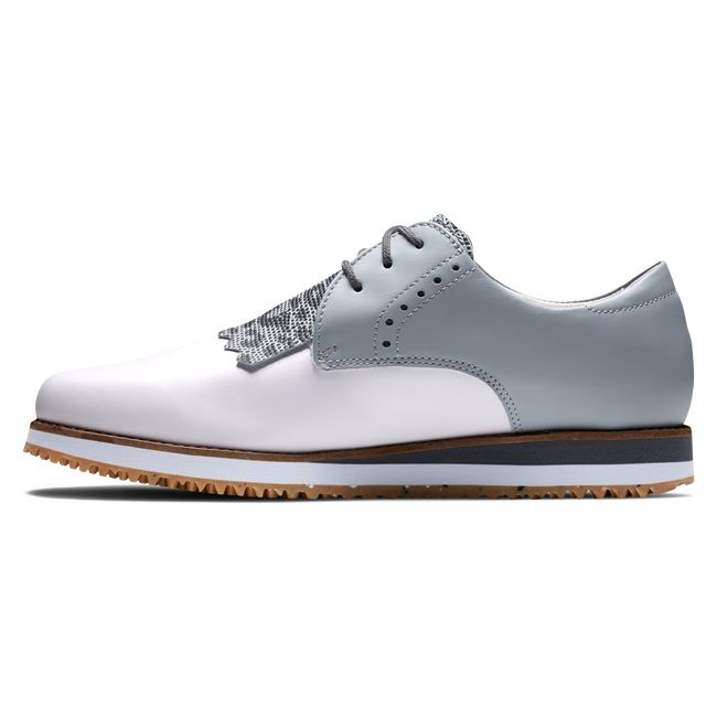 Women's Footjoy Sport Retro - Kiltie Golf Shoes White / Grey | VXIJNSZ-05