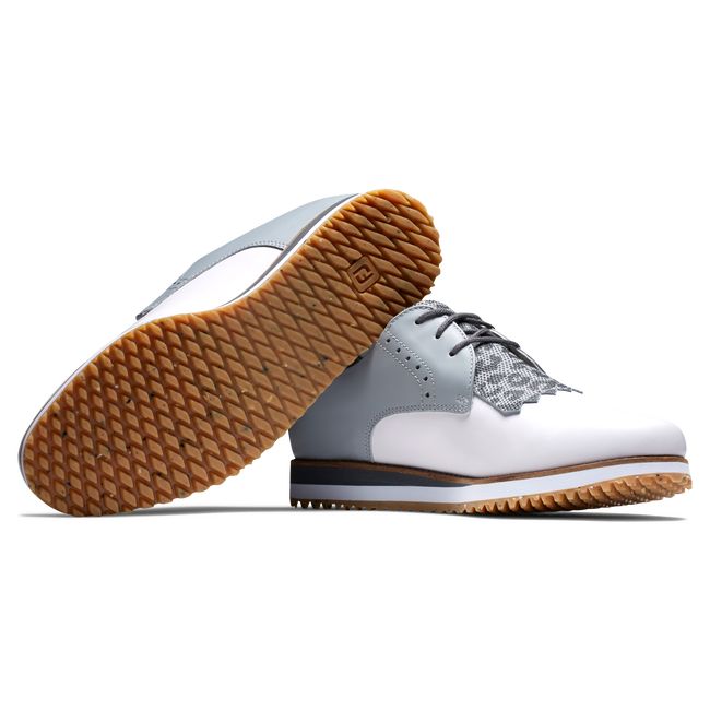 Women's Footjoy Sport Retro - Kiltie Golf Shoes White / Grey | VXIJNSZ-05